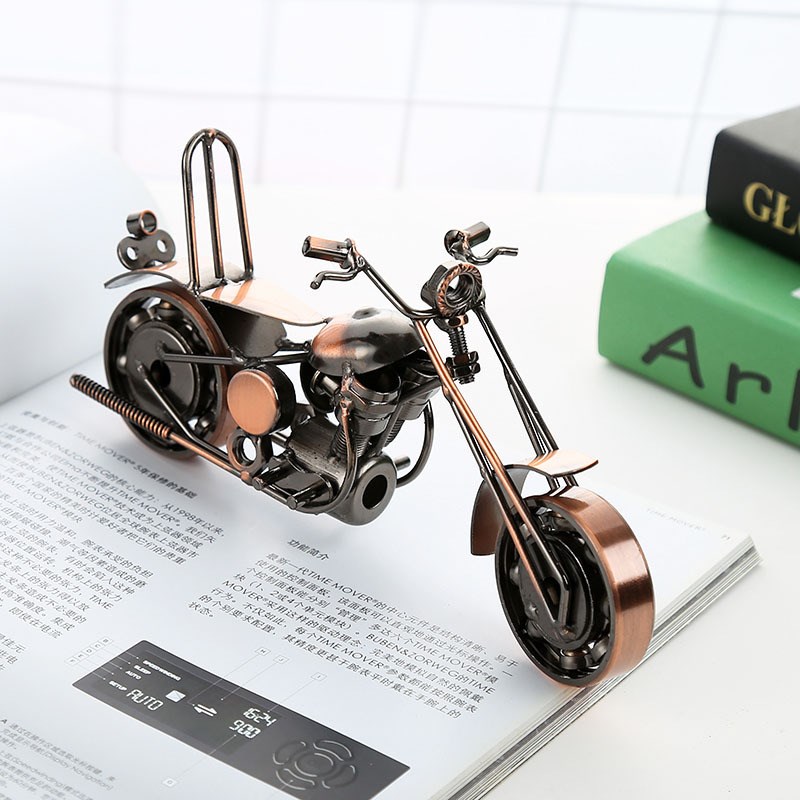 铁艺摩托车模型 复古金属工艺品摆件 送男生创意生日礼物个性B3