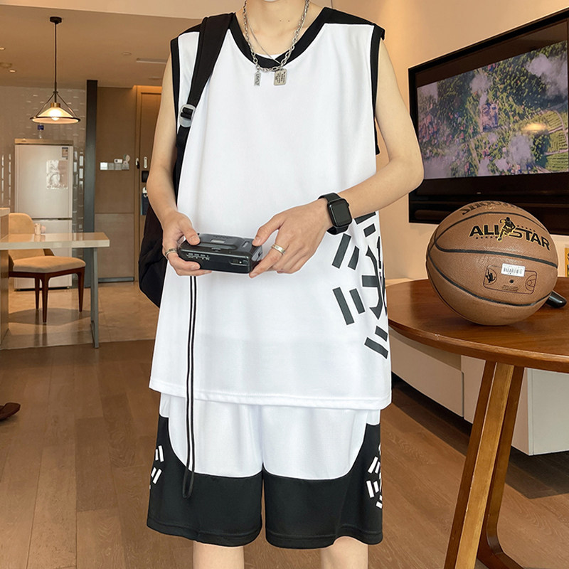 篮球运动服套装男夏季薄款冰丝无袖t恤男装青少年背心短裤两件套,男装,休闲运动套装,淘宝优惠券,粉丝福利购,淘宝优惠卷