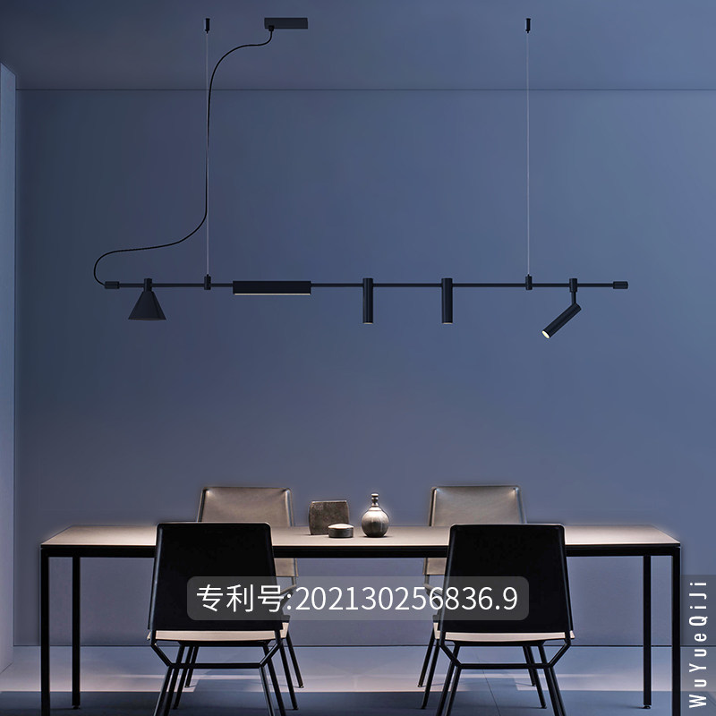 简约创意餐厅吧台岛台设计感艺术吊灯商铺前台工业风黑色长条灯具