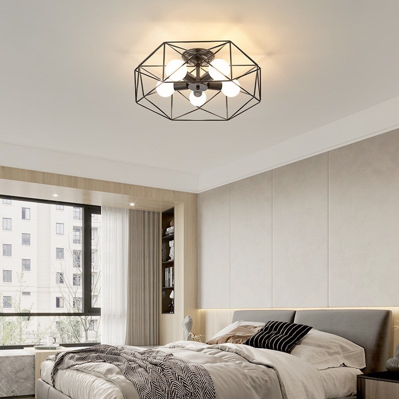 北欧卧室灯简约现代黑色六边形家用卧室房间吸顶灯创意轻奢书房灯