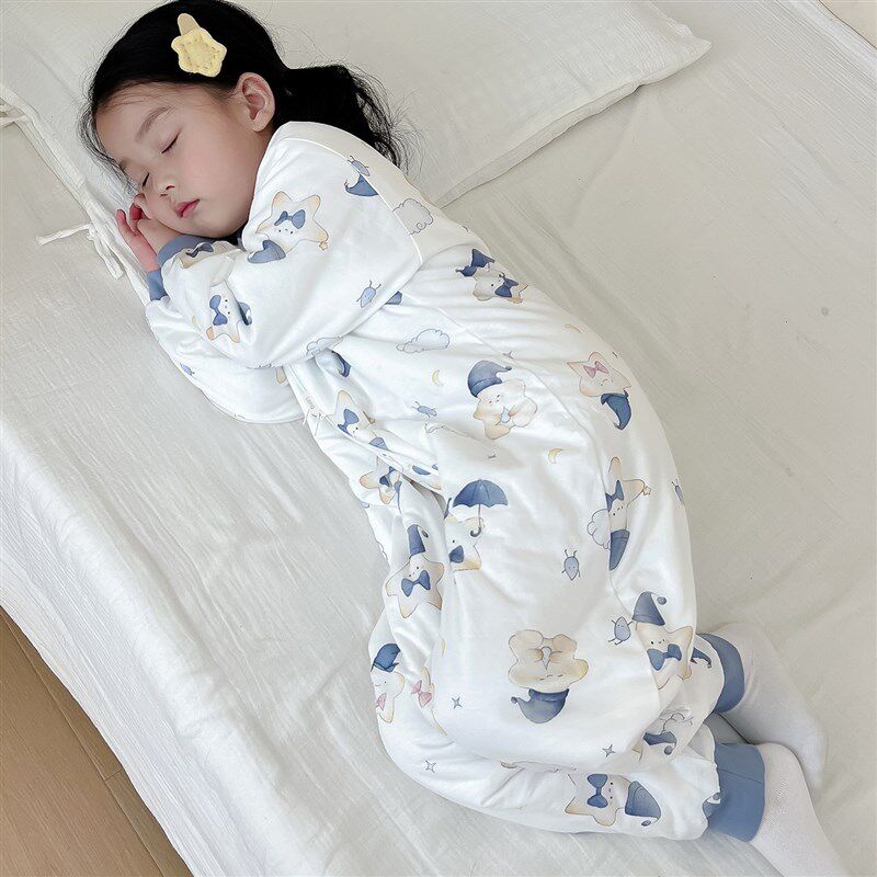 婴儿睡袋纯棉秋冬季加厚儿童连体睡衣冬季女宝宝春秋夹棉女童小孩