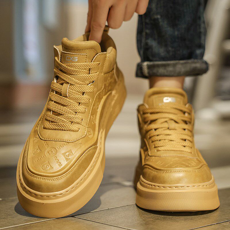 高帮男鞋冬季加绒保暖棉鞋运动厚底增高百搭休闲板鞋真皮男士皮鞋
