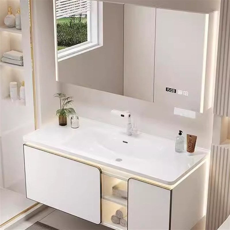 白月光2024新款现代智能浴室柜卫生间肤感一体吸收洗脸盆柜陶瓷