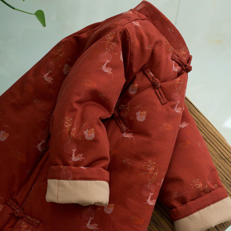 新中式女童冬装新年改良女宝红色旗袍拜年服男宝喜庆衣服汉服棉袄