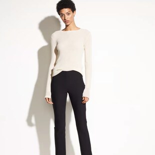 女士纯元Vin*黑白灰蓝色显腿直后脚开叉侧拉链烟管九分弹力西裤