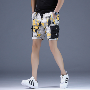 子潮流薄款 迷彩短裤 弹力修身 夏季 冰丝凉快空调裤 五分裤 中裤 男 男士
