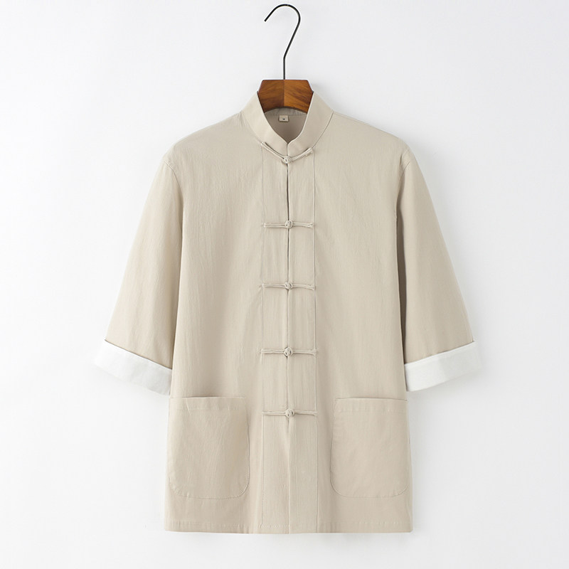 中国风唐装男短袖衬衫夏季薄款男装中式潮服复古汉服休闲装七分袖,男装,唐装,淘宝优惠券,粉丝福利购,淘宝优惠卷