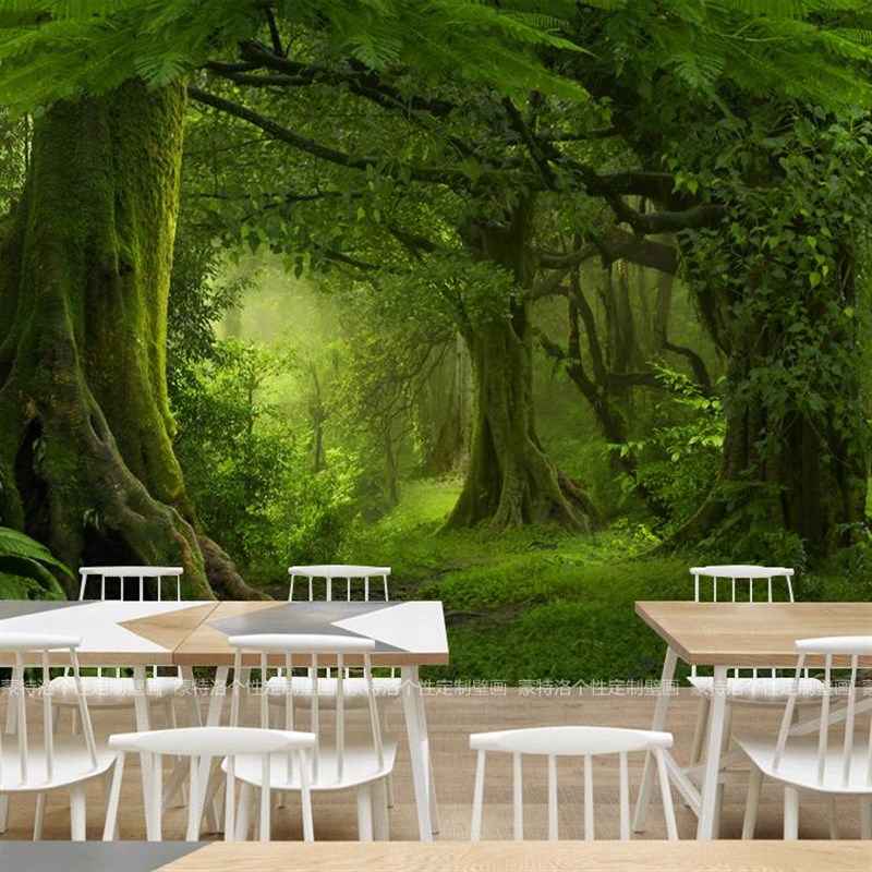 3d立体客厅电视背景墙壁布餐厅壁纸风景森林主题壁画客厅影视墙布