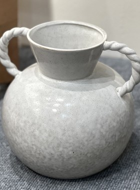 复古麻绳双耳陶瓷落地艺术大花瓶罐酒店民宿日式软装饰.侘寂风摆