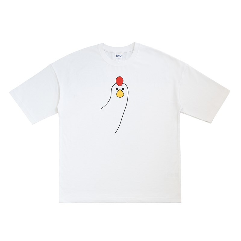 叮咚鸡T恤 男女 宽松 纯棉 短袖 落肩 重磅 可爱 白tee
