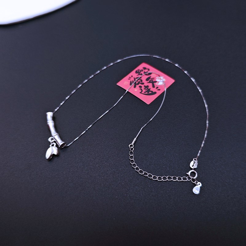 爆款999纯银竹节项链女生高级感轻奢小众精致百搭锁骨链生日礼物
