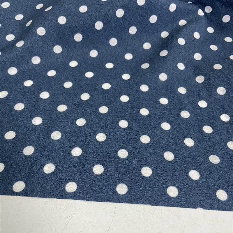 D358蓝底小波点印花双绉雪纺布头柔软透气垂感连衣裙上半身裙面料