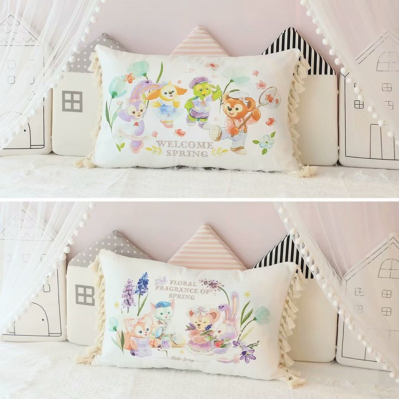 少女心可爱卡通达菲厨师狗双面印花流苏长抱枕靠枕卧室床头靠背