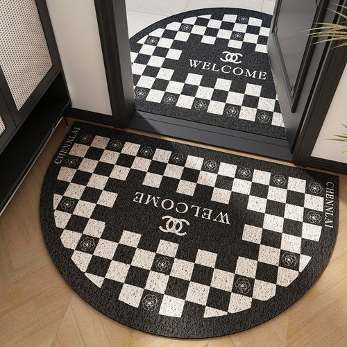 法式棋盘格e入户门地垫半圆形门口进门脚垫子防滑丝圈门外蹭土地