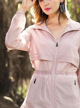 梵贝希连帽防晒衣服女士夏季新款超薄透气中长款小风衣外套901209