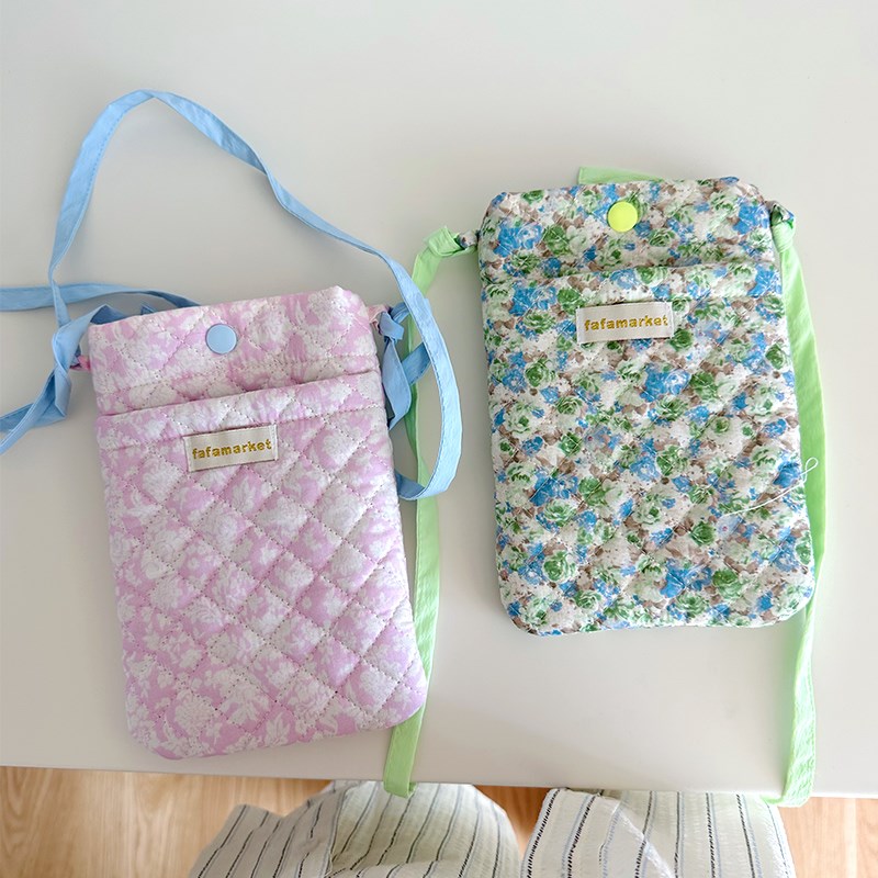 韩国自制多用途收纳袋手机包笔袋纯棉碎花斜挎小包