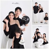 影楼拍照周岁亲子套装 三口装 家庭装 黑色系亲子主题全家福摄影服装