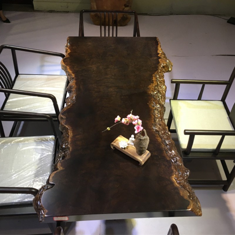 尺寸:175*84-80*6.5 黑檀大板实木原木红木茶桌茶台办公餐桌书桌