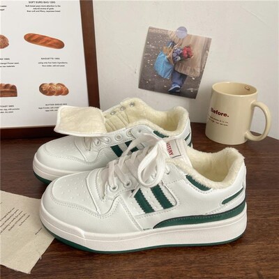 大码女鞋加绒41到43肥胖脚二棉小白鞋秋冬季百搭S棉鞋运动休闲板