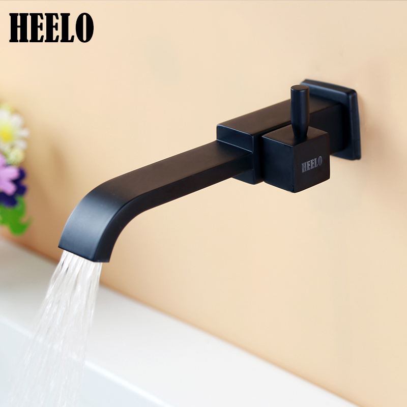 黑色铜墙出拖把池水龙头家用4分加长方形入墙式单冷墙上中长水嘴