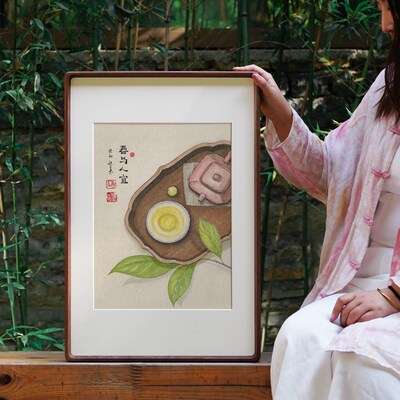 祝嘉 餐厅三联j装饰画餐厅书房新中式客厅卧室民宿实木饭厅水墨画