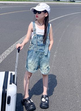 女童牛仔背带裤夏季2024新款大儿童短裤洋气薄款小孩休闲裤子时髦