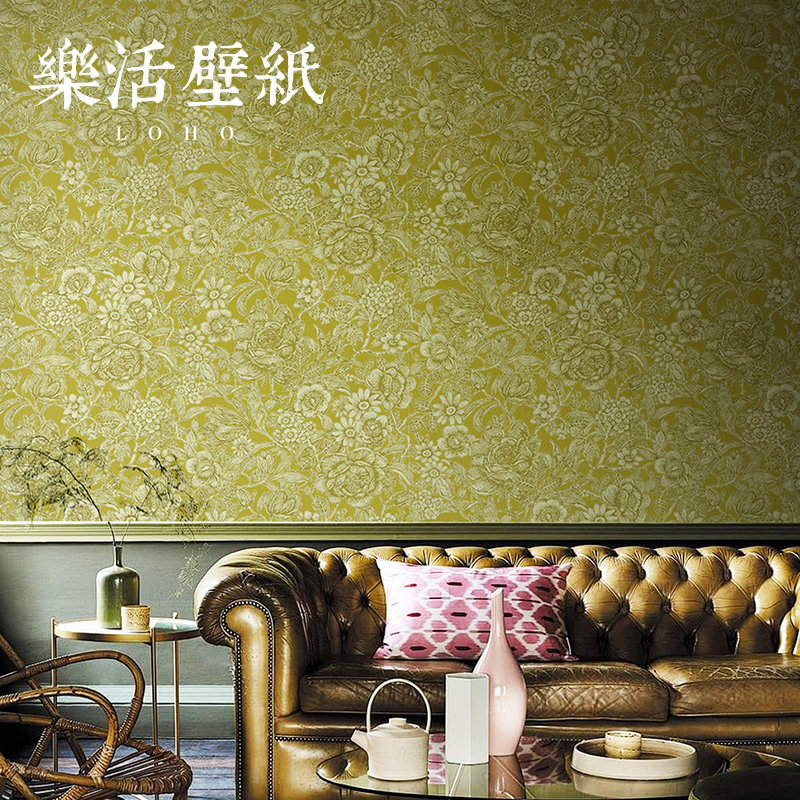 复古美式田园碎花无纺布墙纸中式客厅卧室背景墙壁纸高级感草绿色,家装主材,无纺布墙纸,淘宝优惠券,粉丝福利购,淘宝优惠卷