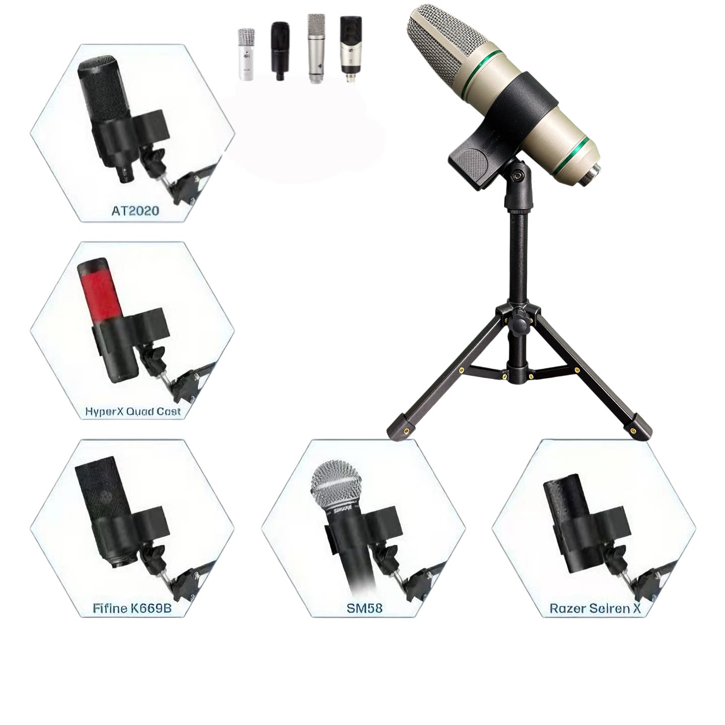 金属三脚万能桌面麦克风支架，适用电容 手持动圈话筒 金属更耐用