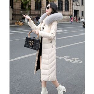 过膝保暖皮衣大码 2025海宁PU皮羽绒棉服女中长款 修身 新款 外套 冬季