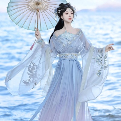 魏晋神仙服汉服女刺绣交领大袖春