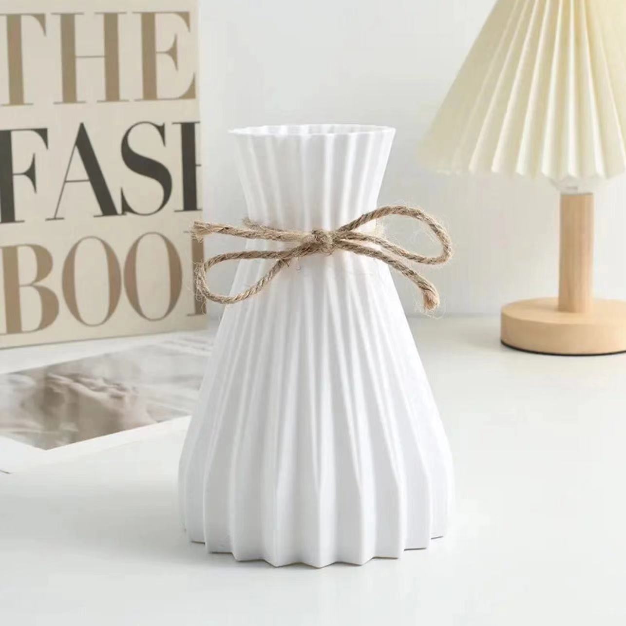 【白色麻绳花瓶】插花容器摆件仿真桌面花盆diy手工花朵
