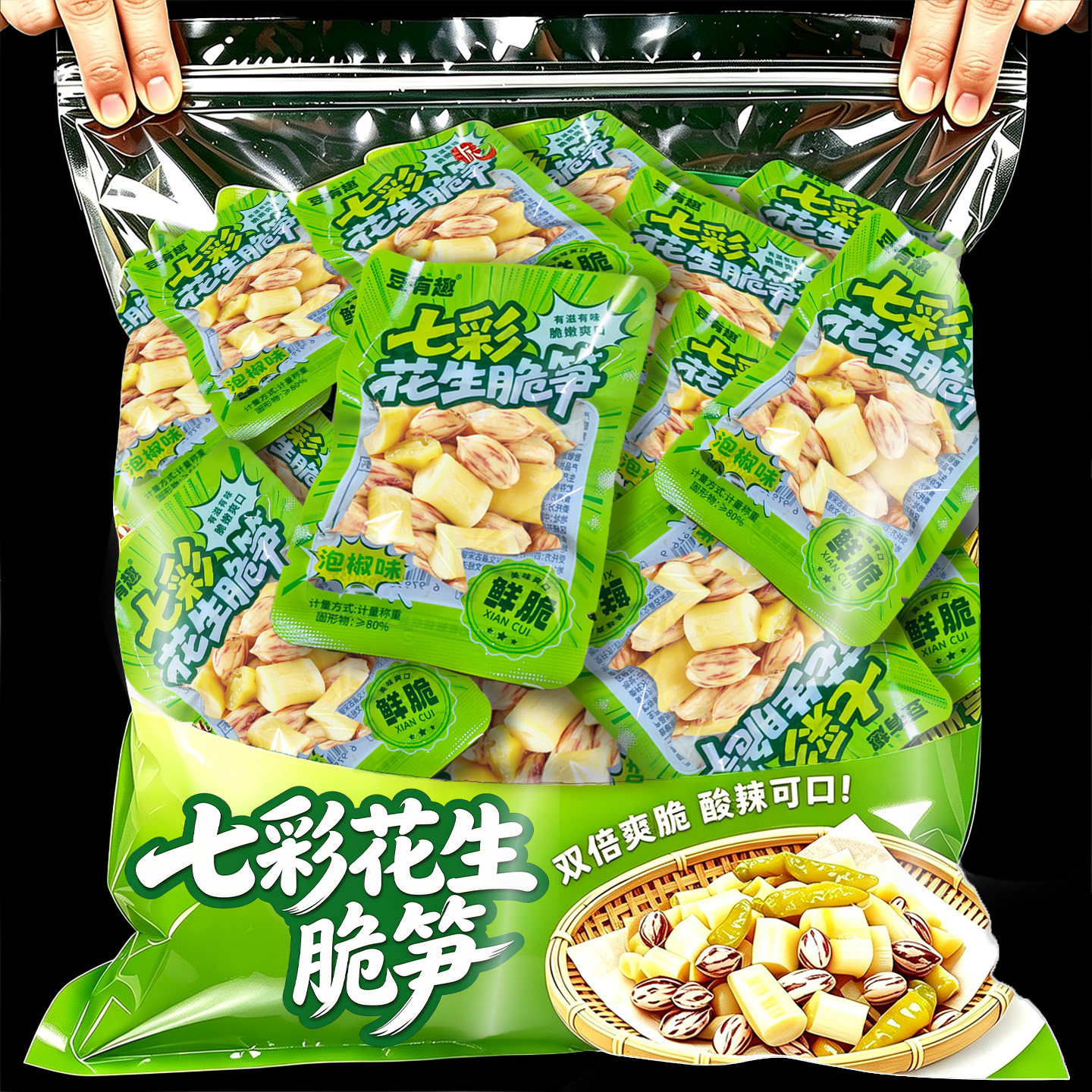 七彩花生泡椒脆笋独立装竹笋山椒脆笋花生米解馋追剧宿舍卤味零食