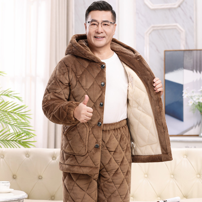 男士睡衣冬季珊瑚绒加厚加绒爸爸夹棉秋冬款保暖中老年人家居服,女士内衣/男士内衣/家居服,睡衣/家居服套装,淘宝优惠券,粉丝福利购,淘宝优惠卷