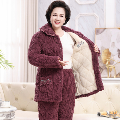 中老年夹棉睡衣加厚加绒女