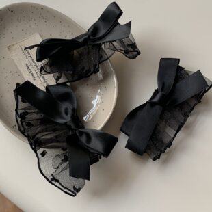 芭蕾风小众原创可爱甜美裙子黑色蕾丝蝴蝶结发夹侧边夹鸭嘴夹发饰