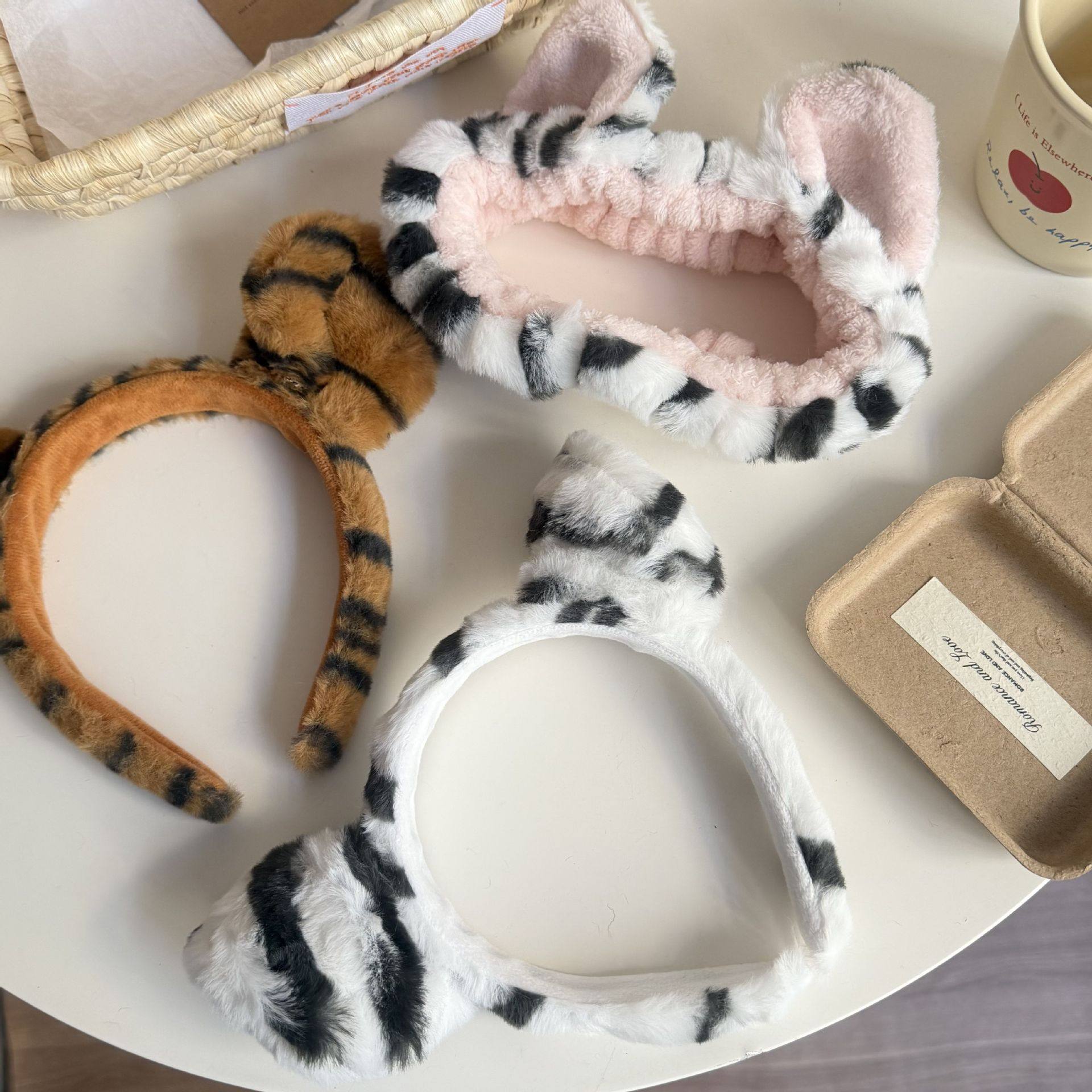 老虎豹纹斑纹可爱卡通发箍女搞怪派对聚会洗脸敷面膜毛绒头箍