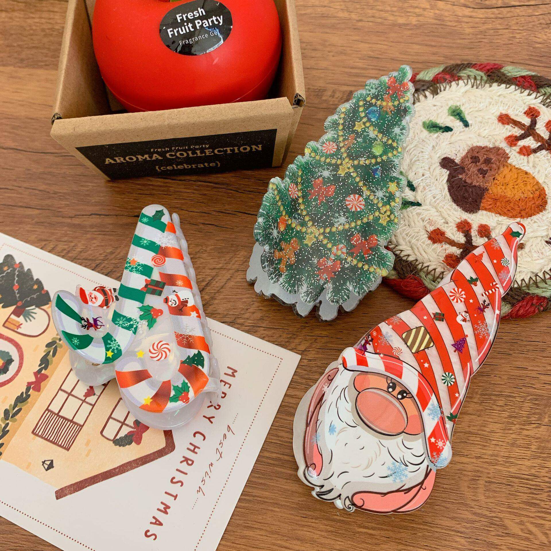 节日发饰新款圣诞系列圣诞老人姜饼人鲨鱼夹麋鹿雪人发夹大号抓夹