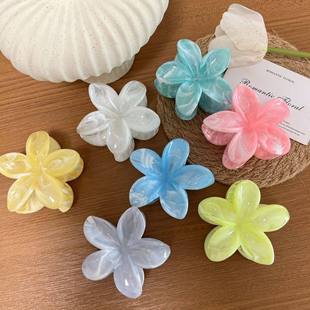 夏日薄荷鸡蛋花抓夹晕染高级感花朵鲨鱼夹甜美后脑勺立体发夹头饰