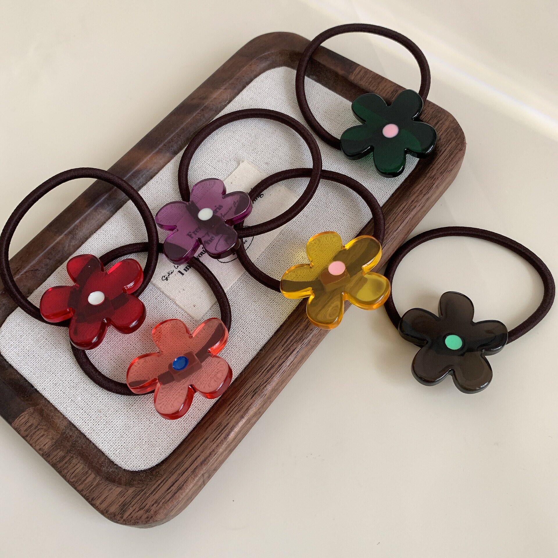 韩国皮筋女扎头花朵头饰 注塑发圈高弹力马尾头绳ins简约发绳发饰