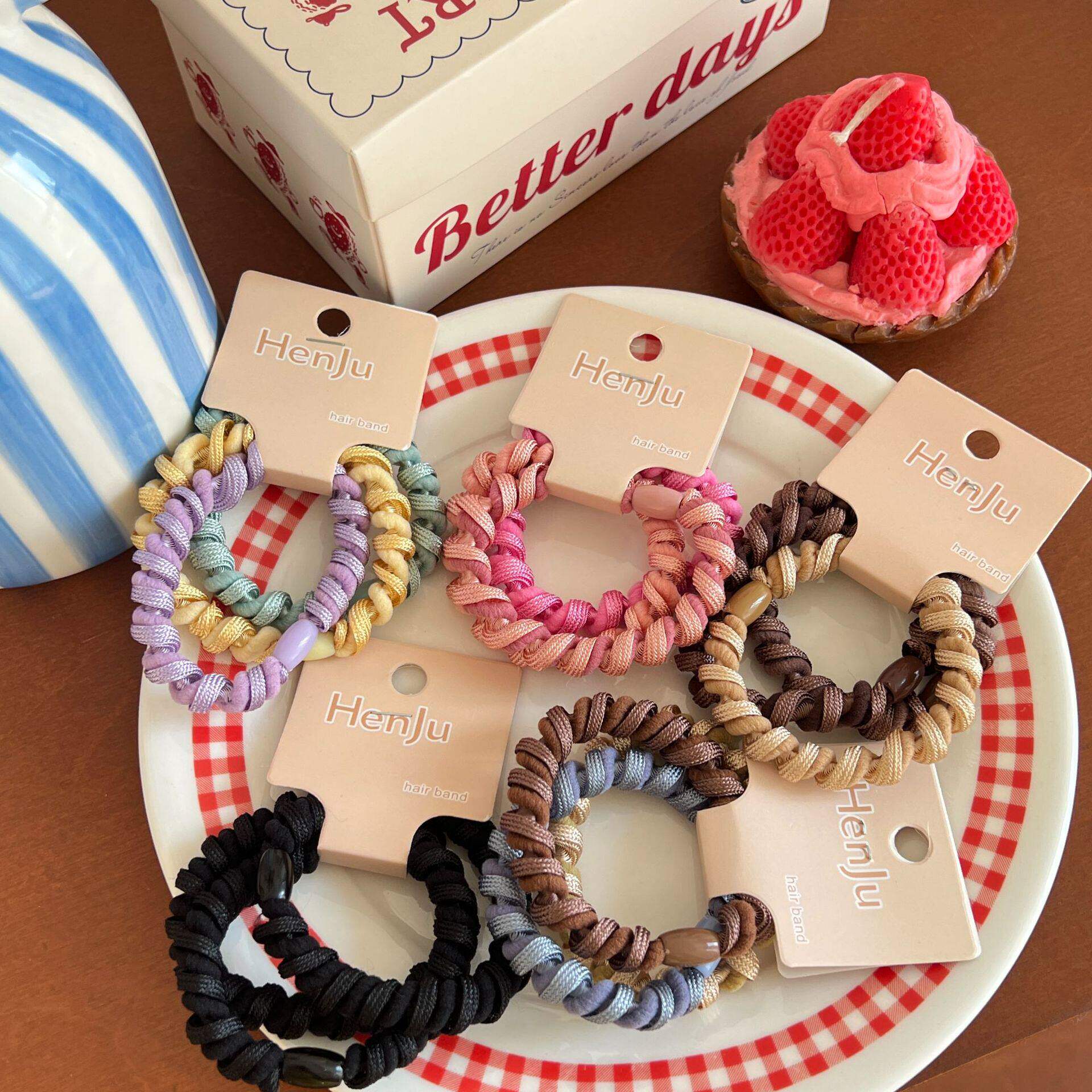 韩版麻花波浪发绳气质高马尾扎发高弹力耐用发圈简约百搭基础头绳