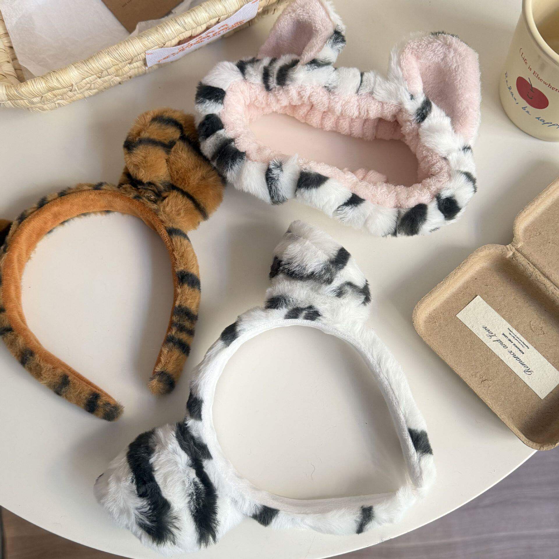 老虎豹纹斑纹可爱卡通发箍女搞怪派对聚会洗脸敷面膜毛绒头箍