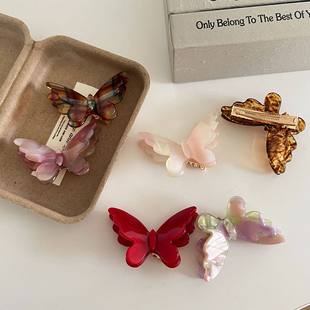 新款醋酸鸭嘴夹蝴蝶发夹立体ins少女甜美百搭刘海夹边夹气质发卡