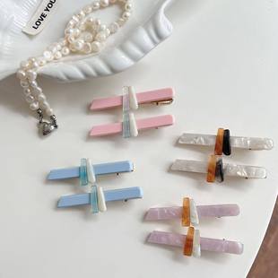 少女感法式醋酸方块发夹子边夹侧边鸭嘴夹粉色发饰高级感洋气时尚