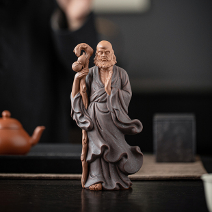 渡江达摩祖师禅意陶瓷人物茶宠摆件茶道茶空间装 饰茶室博古架摆设
