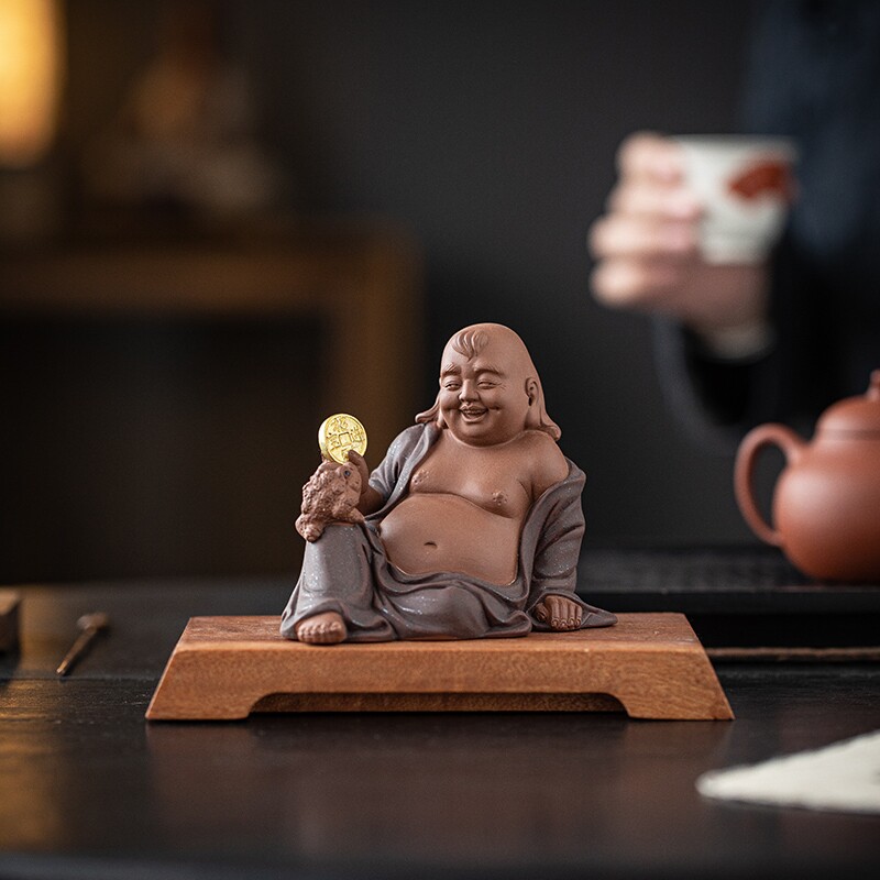 刘海戏金蟾紫砂人物茶宠摆件中式招财家居客厅茶室茶桌博古架装饰