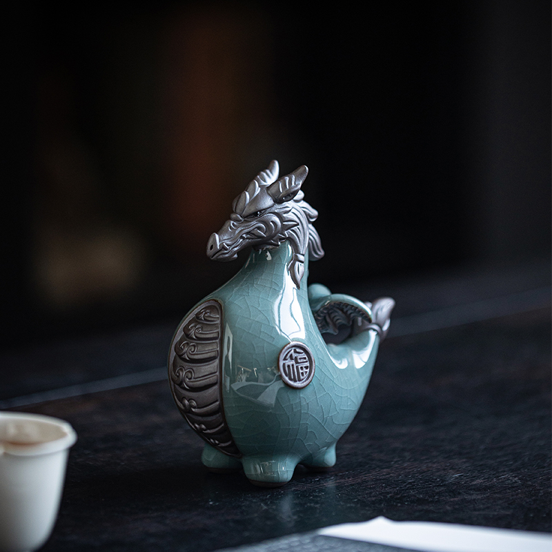 创意哥窑龙马茶宠摆件