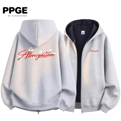 PPGE连帽开衫长袖简约百搭亲肤秋冬季休闲正品印花重磅华棉卫衣
