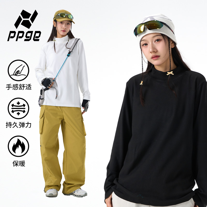 ppge德绒纯色打底衫情侣款半高领长袖上衣春秋季加绒保暖卫衣内搭