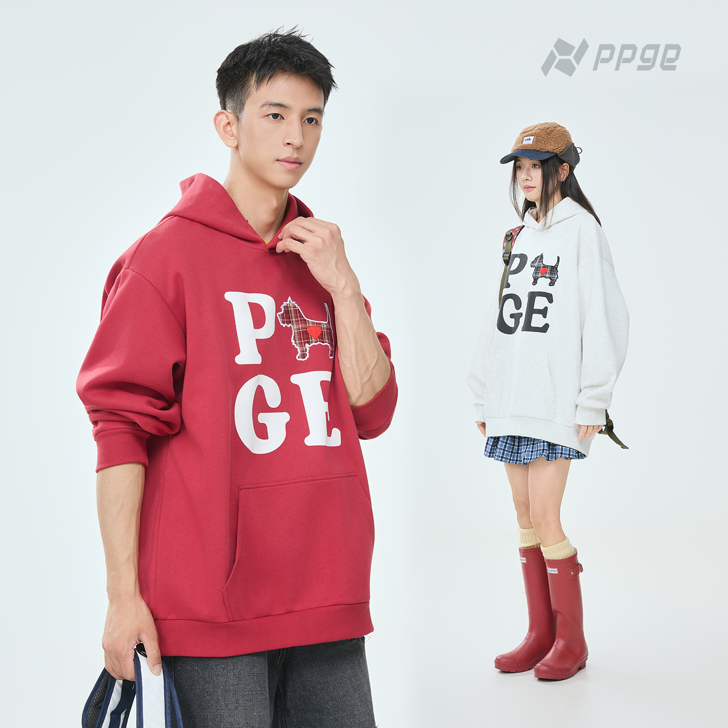 ppge秋季新款连帽卫衣潮流刺绣印花套头设计感情侣款宽松上衣外套