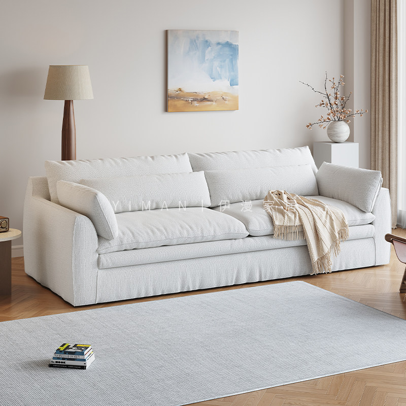 侘寂风怀抱沙发棉麻布艺客厅小户型可拆洗法式奶油风三人直排沙发